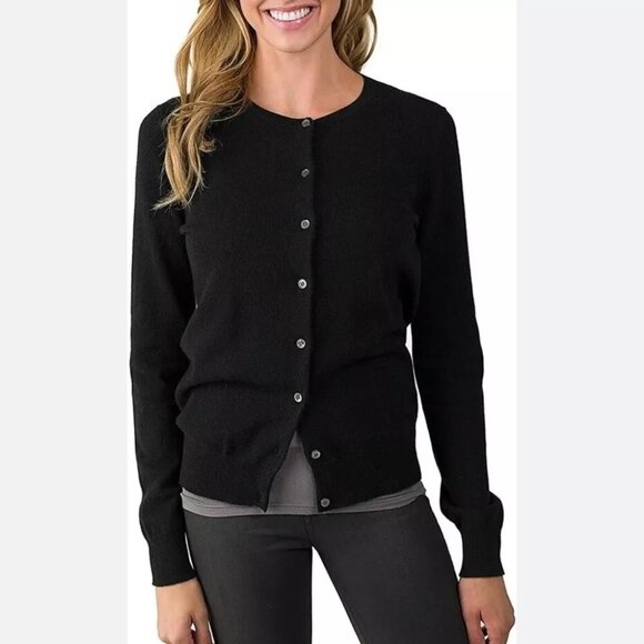 100% Cashmere Jennie Liu Women’s Black Cardigan Long Sleeve SMALL msrp $159 - Picture 1 of 6